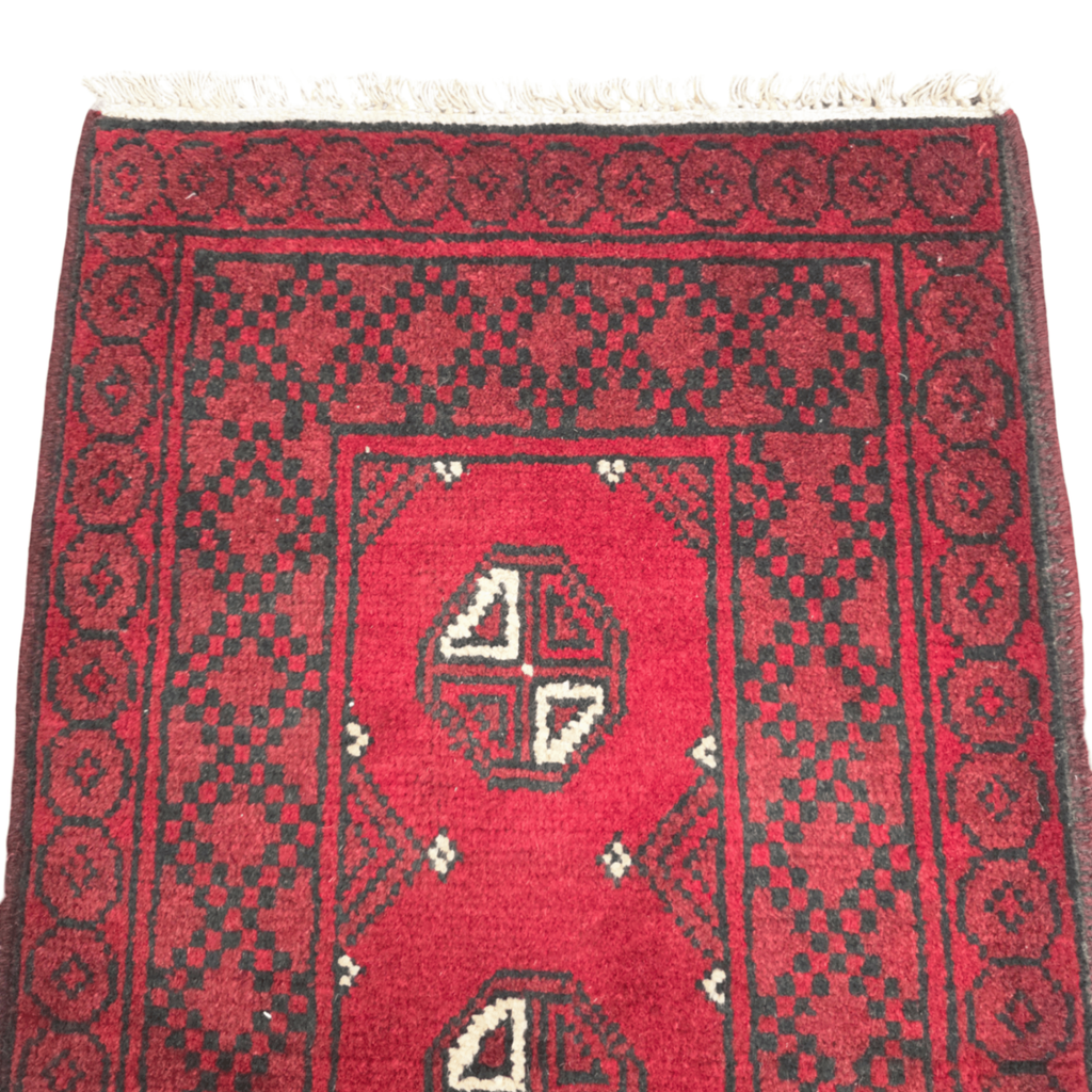 95 x 55 cm Hand-Knotted Red Bokhara Afghan Akche