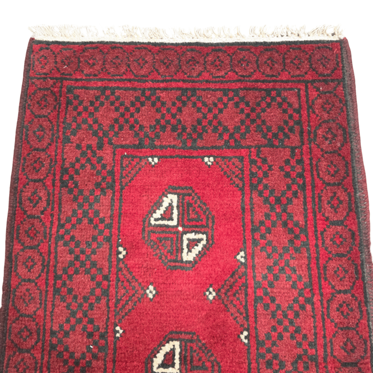 95 x 55 cm Hand-Knotted Red Bokhara Afghan Akche