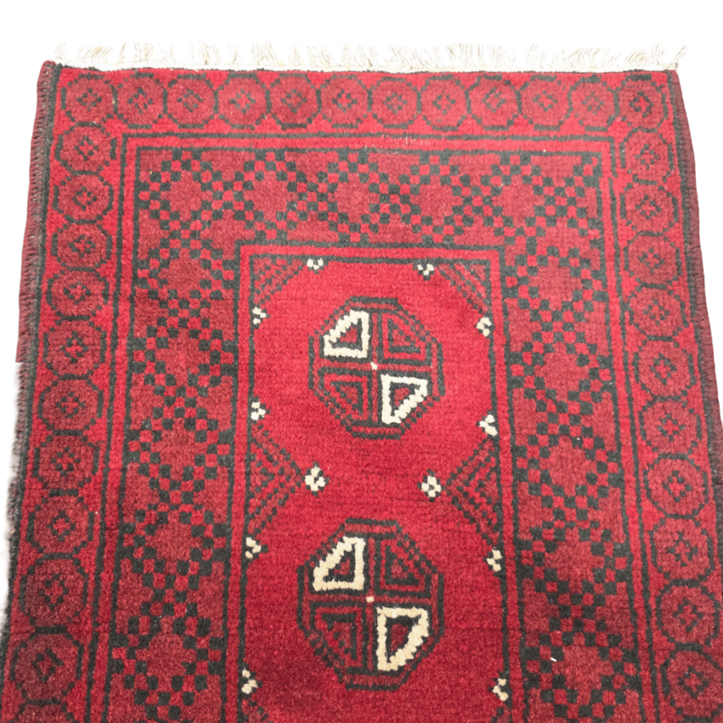 95 x 55 cm Hand-Knotted Red Bokhara Afghan Akche