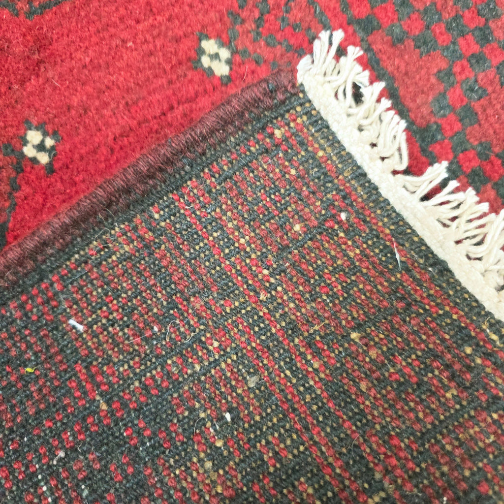 95 x 55 cm Hand-Knotted Red Bokhara Afghan Akche