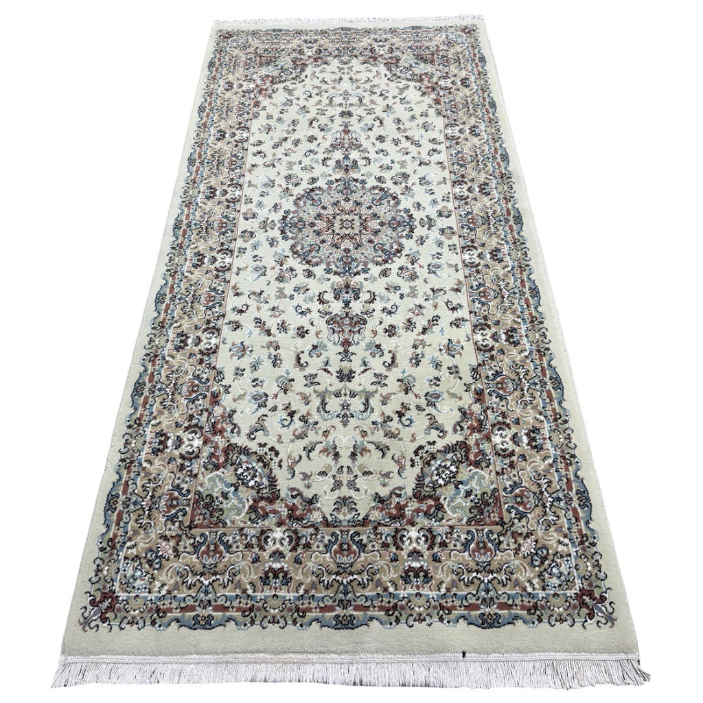 200 x 100 cm Ivory & Beige Flower Medallion Area Rug