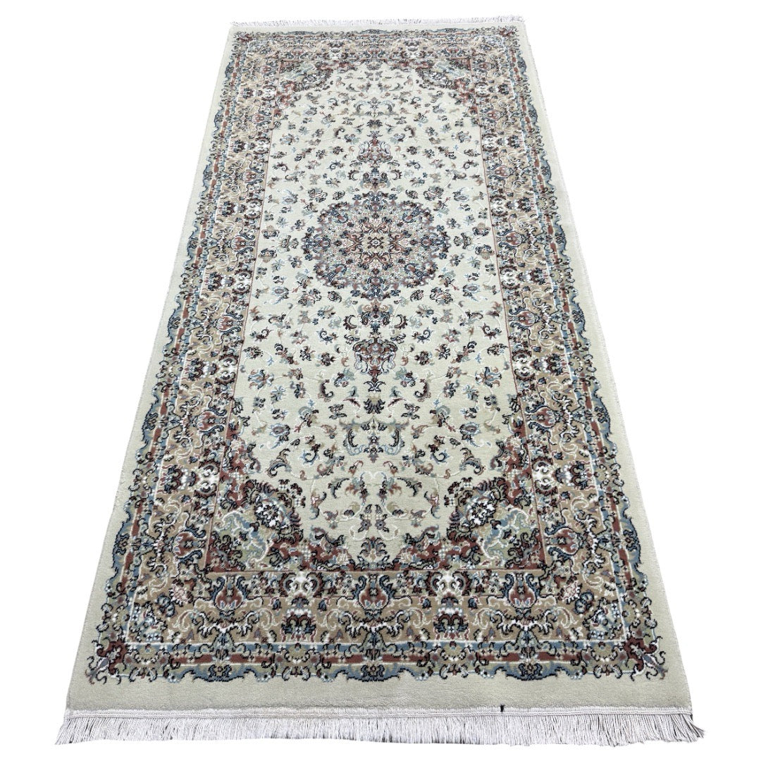 200 x 100 cm Ivory & Beige Flower Medallion Area Rug