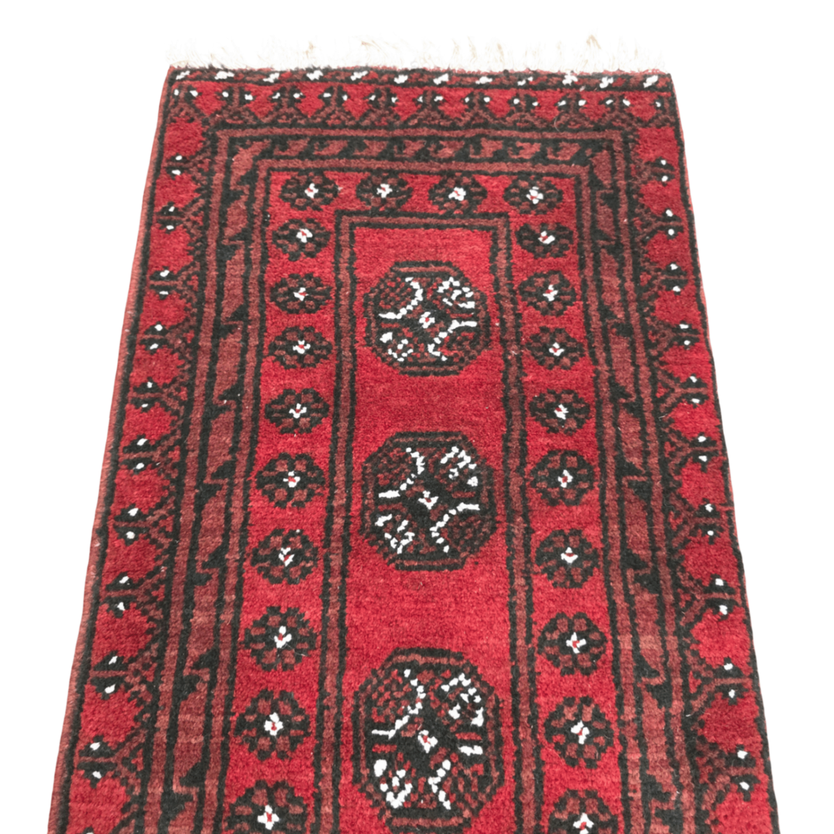 140 x 50 cm Hand-Knotted Red Bokhara Afghan Akche