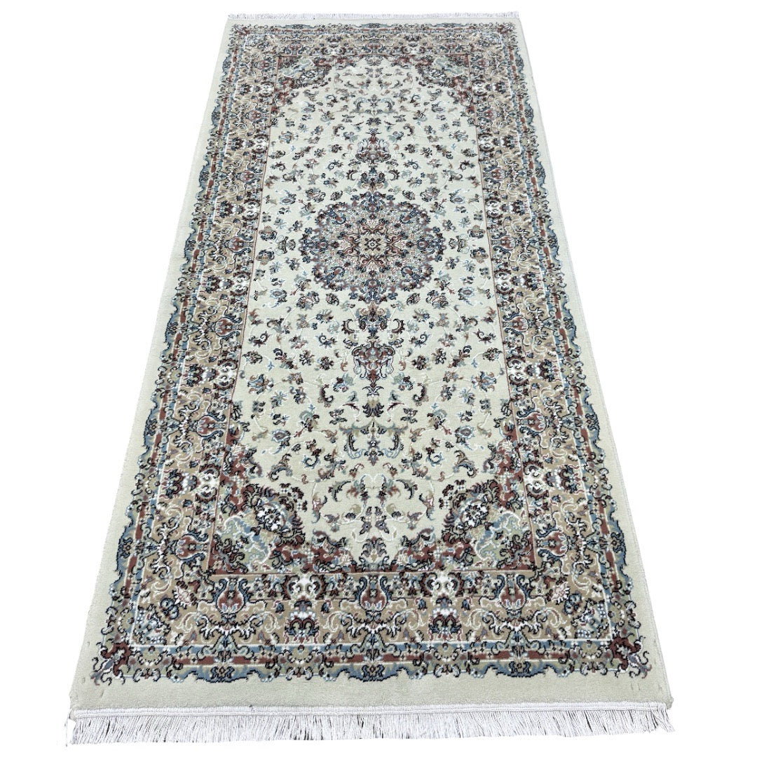200 x 100 cm Ivory & Beige Flower Medallion Area Rug