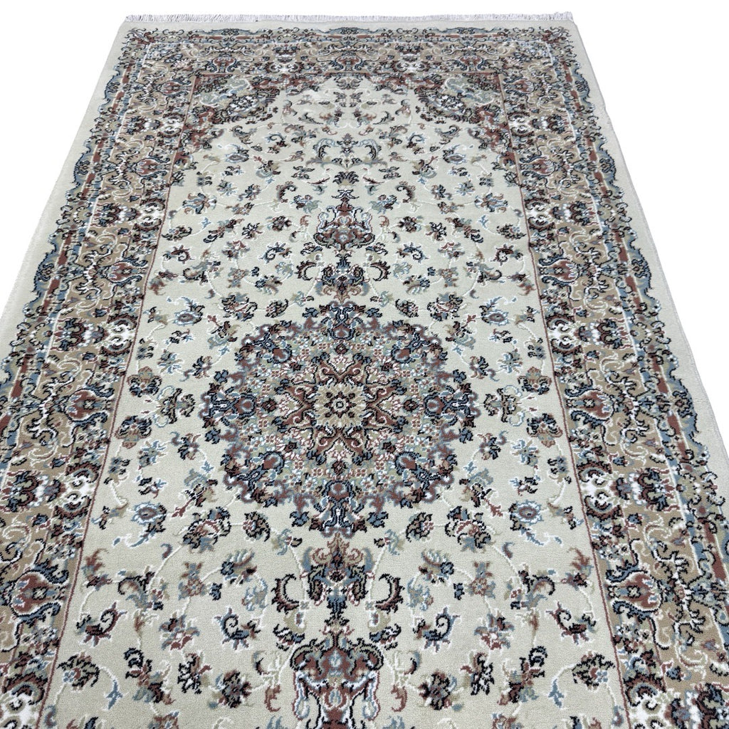 200 x 100 cm Ivory & Beige Flower Medallion Area Rug