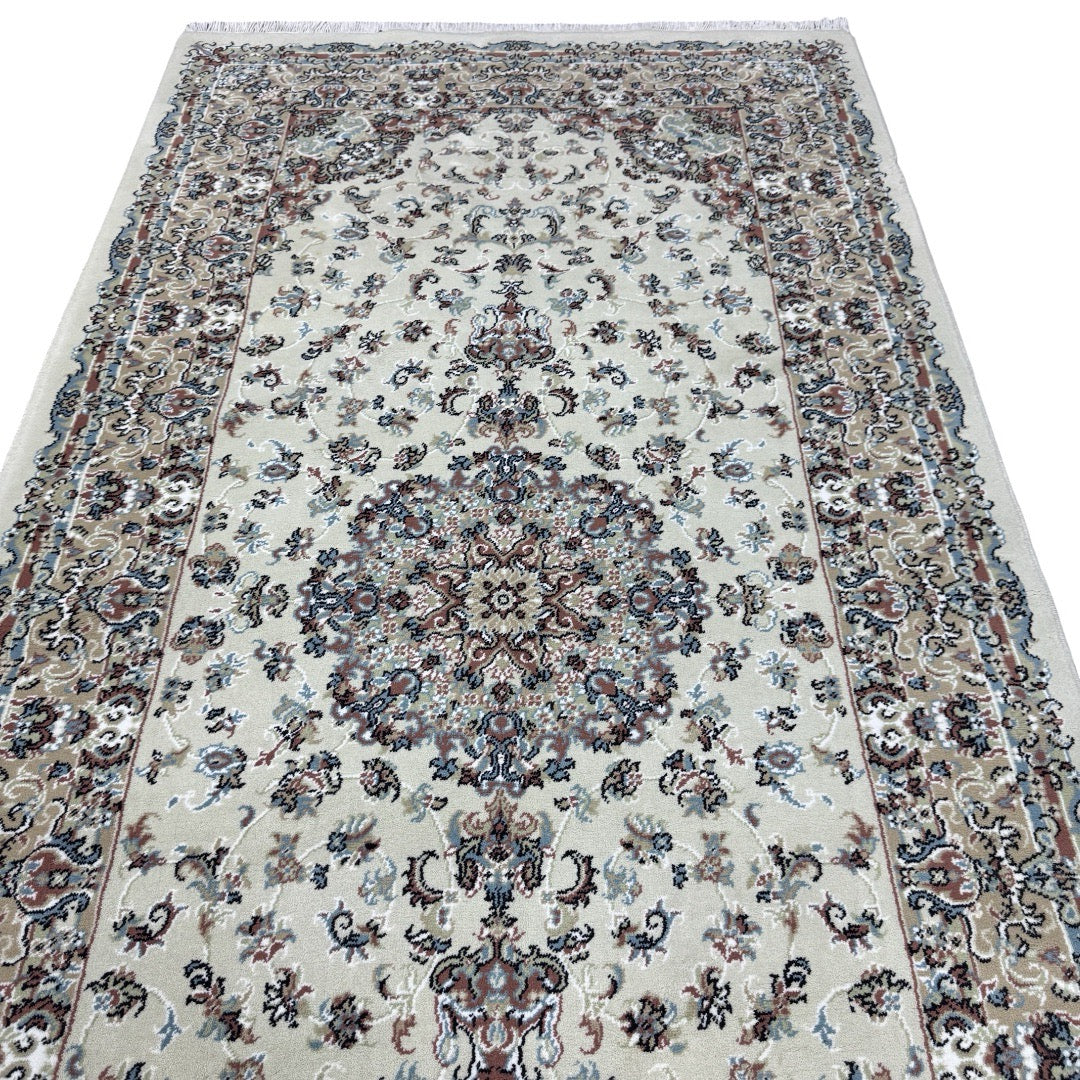 200 x 100 cm Ivory & Beige Flower Medallion Area Rug