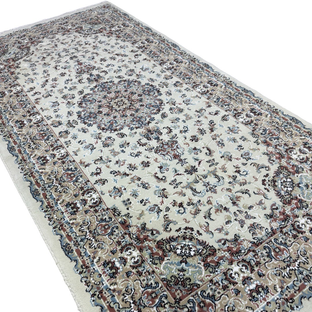 200 x 100 cm Ivory & Beige Flower Medallion Area Rug