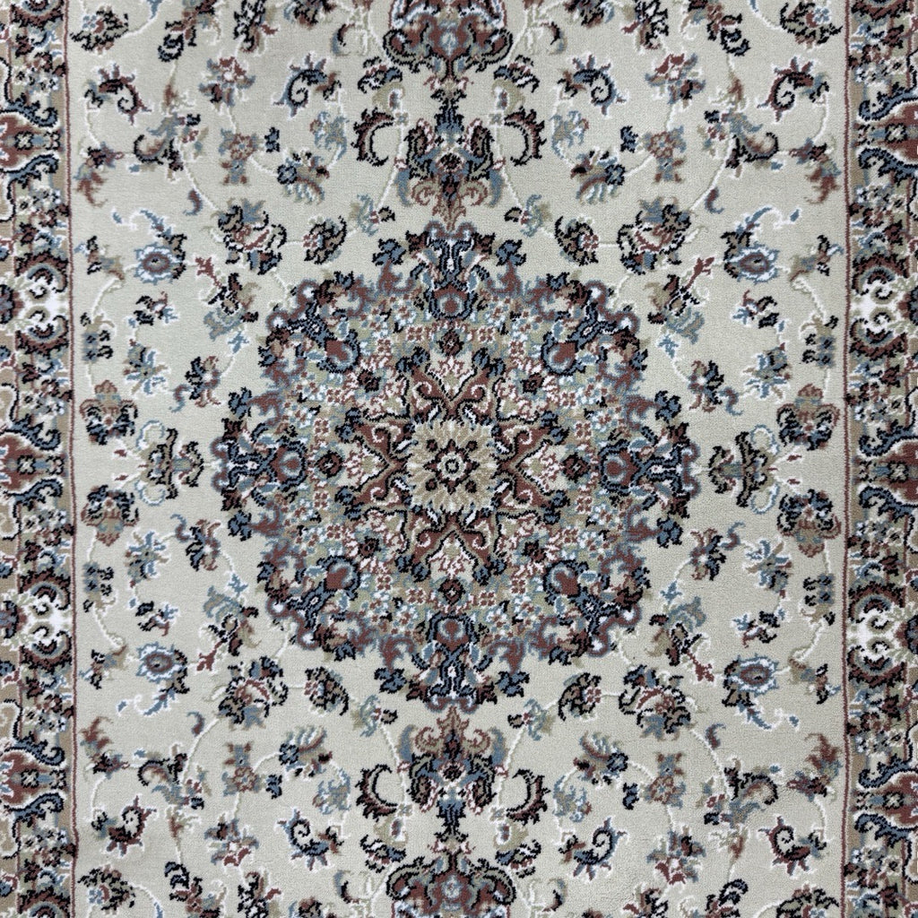 200 x 100 cm Ivory & Beige Flower Medallion Area Rug