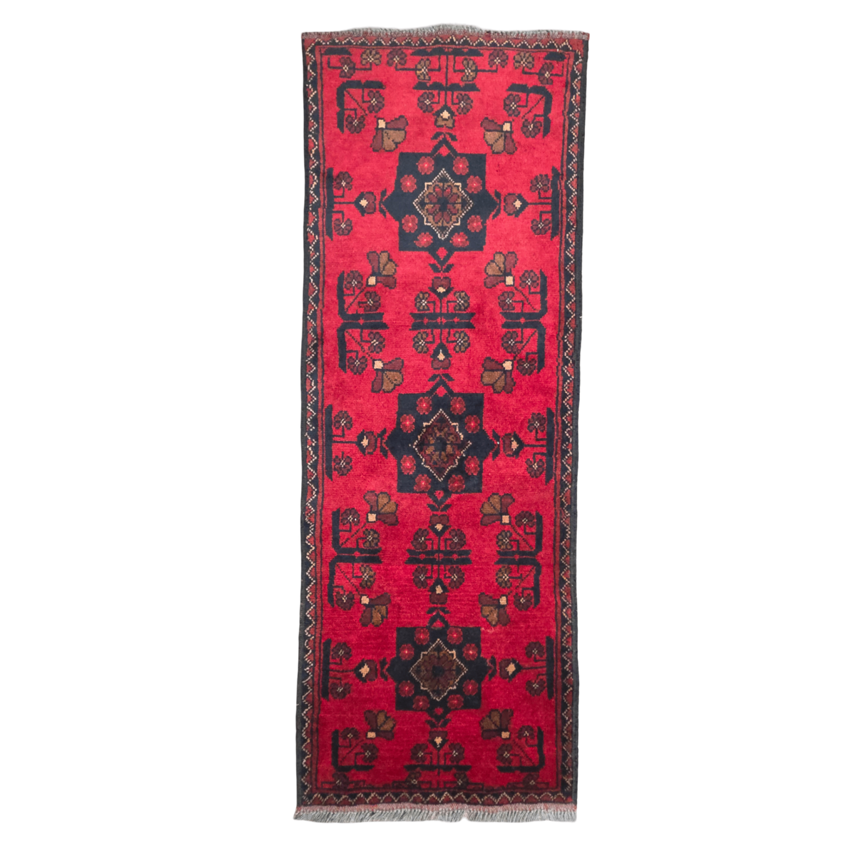 150 x 50 cm Hand-Knotted Afghan Turkmen Wool Rug