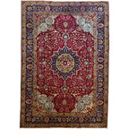 290 x 200 cm Persian Tabriz Hand-Knotted Wool Rug – Red & Navy