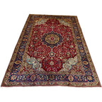 290 x 200 cm Persian Tabriz Hand-Knotted Wool Rug – Red & Navy