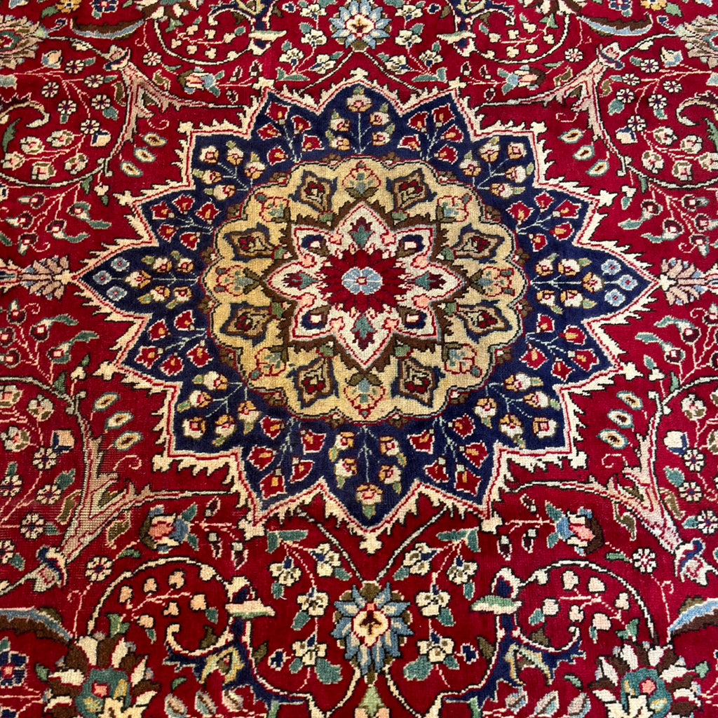 290 x 200 cm Persian Tabriz Hand-Knotted Wool Rug – Red & Navy