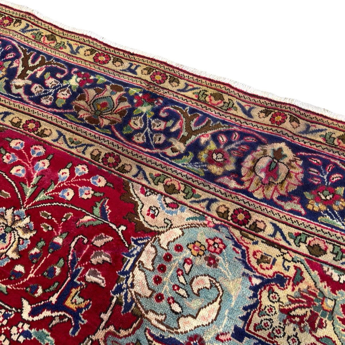 290 x 200 cm Persian Tabriz Hand-Knotted Wool Rug – Red & Navy