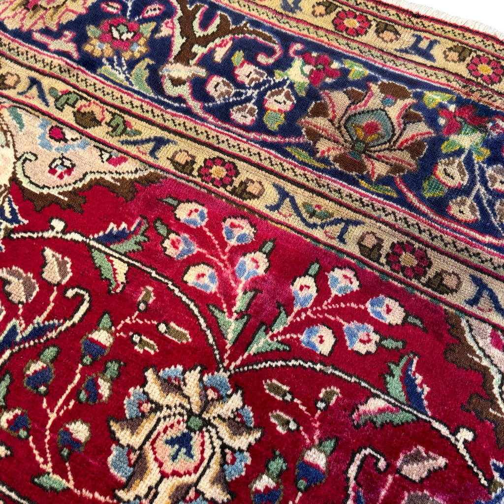 290 x 200 cm Persian Tabriz Hand-Knotted Wool Rug – Red & Navy