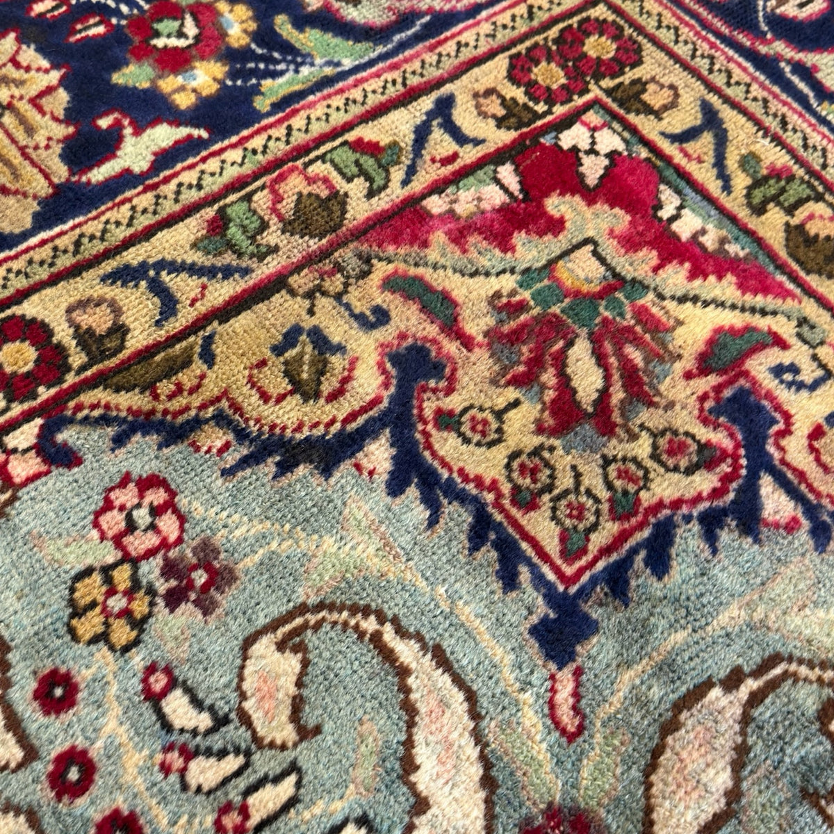 290 x 200 cm Persian Tabriz Hand-Knotted Wool Rug – Red & Navy