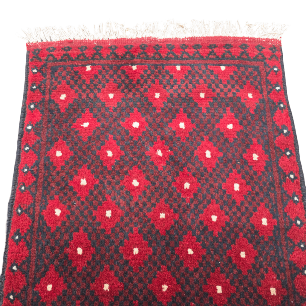 100 x 50 cm Hand-Knotted Red Afghan Akche