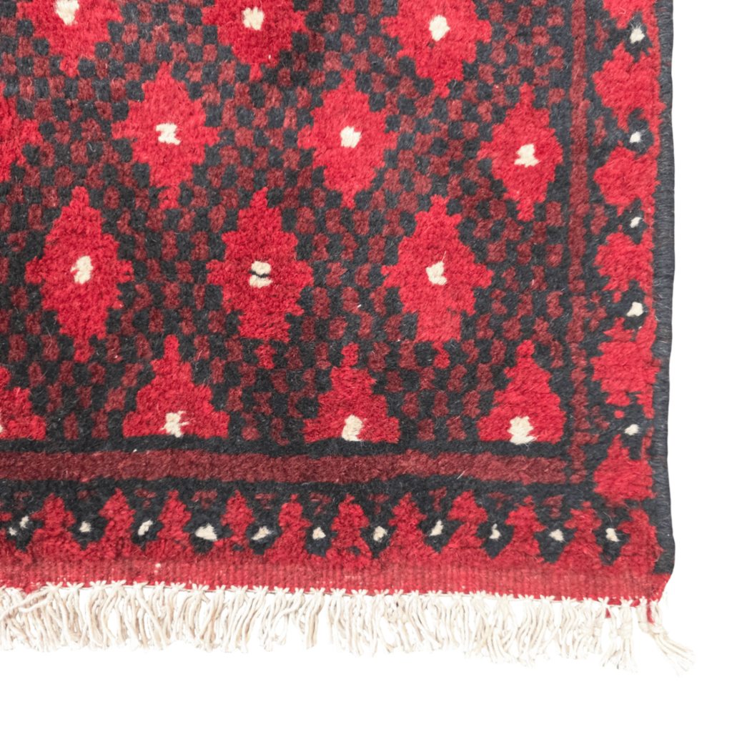 100 x 50 cm Hand-Knotted Red Afghan Akche