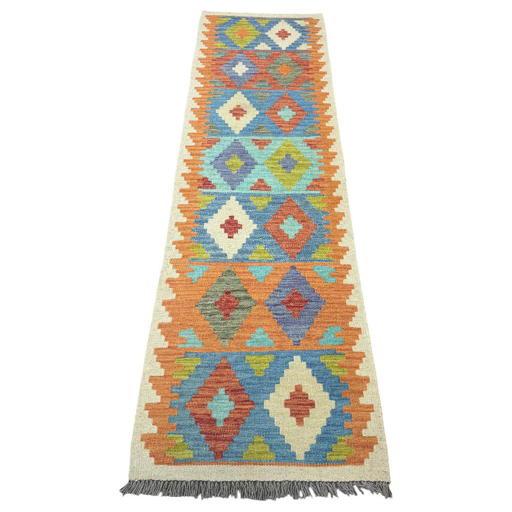 238 x 72 cm Hand-Woven Afghan Kilim Runner Rug – Wool Flatweave
