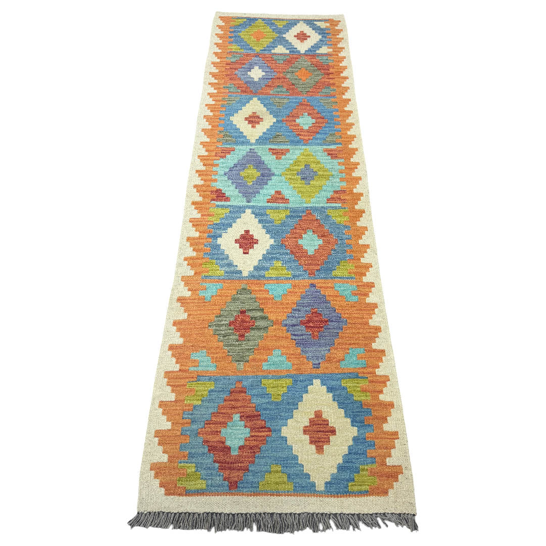 238 x 72 cm Hand-Woven Afghan Kilim Runner Rug – Wool Flatweave