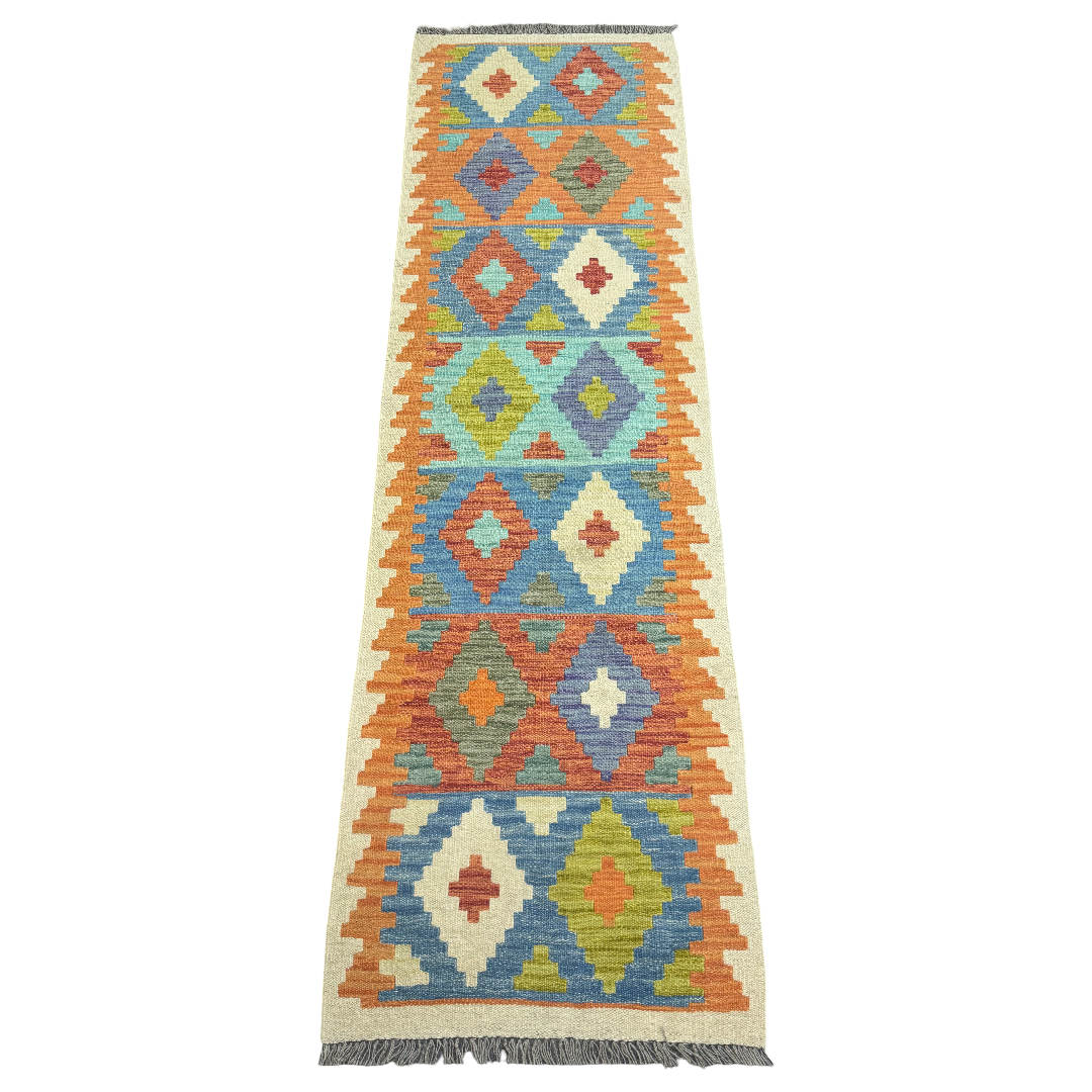 238 x 72 cm Hand-Woven Afghan Kilim Runner Rug – Wool Flatweave