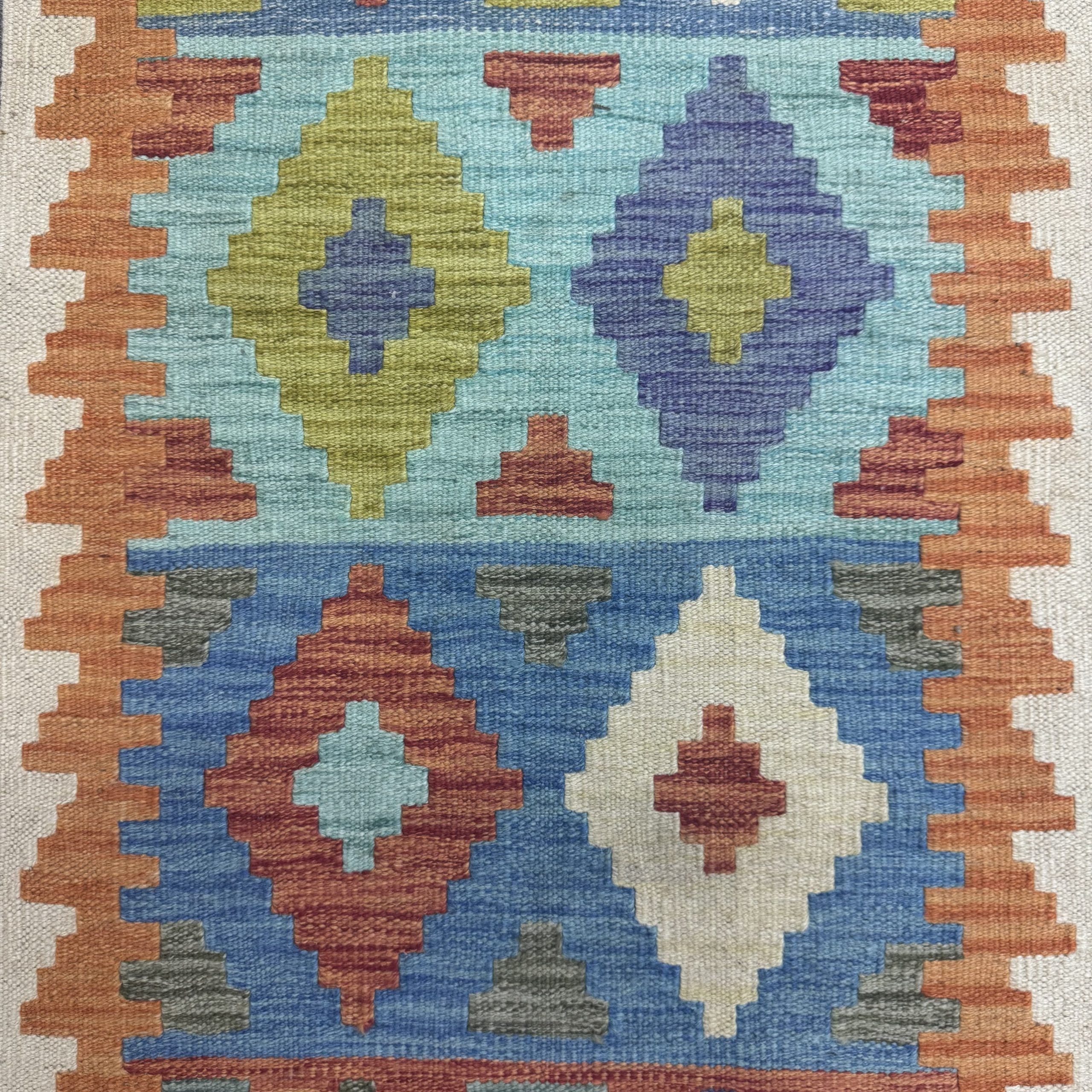 238 x 72 cm Hand-Woven Afghan Kilim Runner Rug – Wool Flatweave