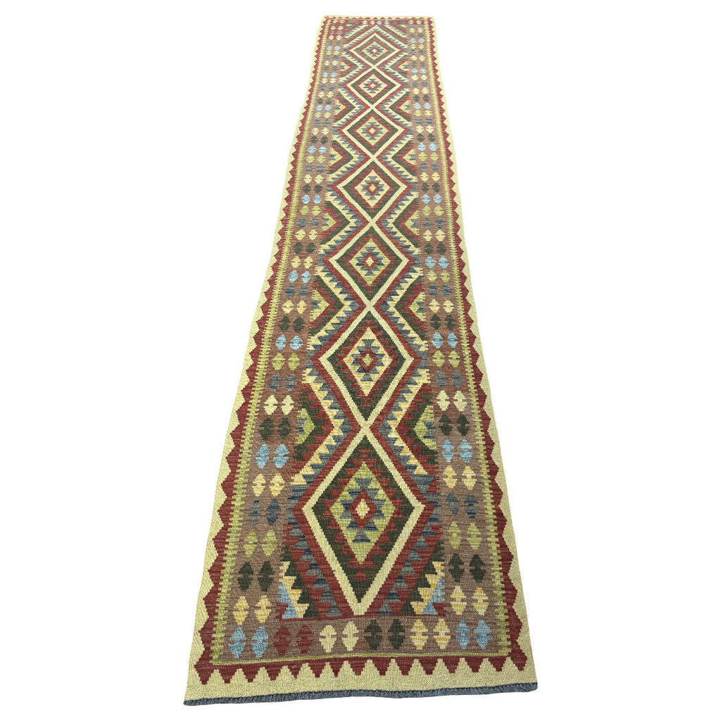510 x 82 cm Hand-Woven Afghan Kilim Runner Rug – Wool Flatweave