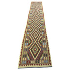 510 x 82 cm Hand-Woven Afghan Kilim Runner Rug – Wool Flatweave