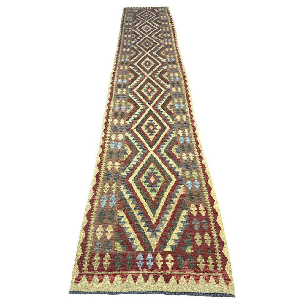 510 x 82 cm Hand-Woven Afghan Kilim Runner Rug – Wool Flatweave