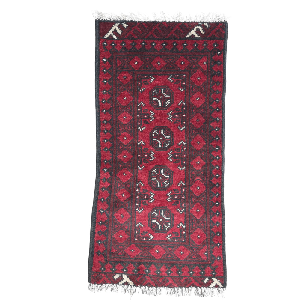 100 x 50 cm Hand-Knotted Red Bokhara Afghan Akche