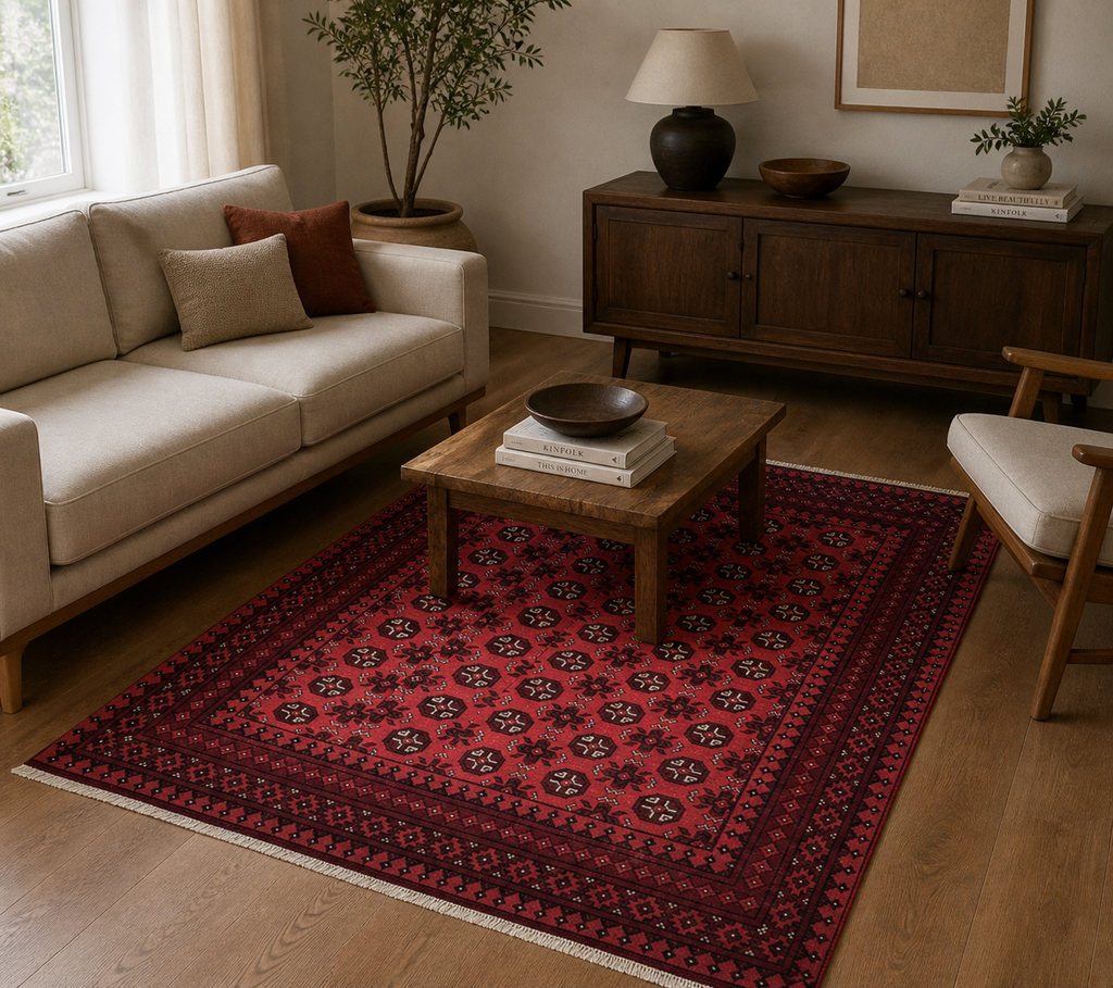 194 x 154 cm Hand-Knotted Afghan Akche Bokhara Rug