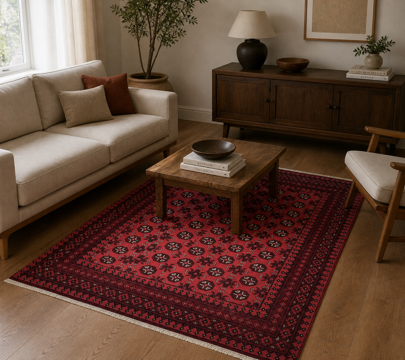 194 x 154 cm Hand-Knotted Afghan Akche Bokhara Rug