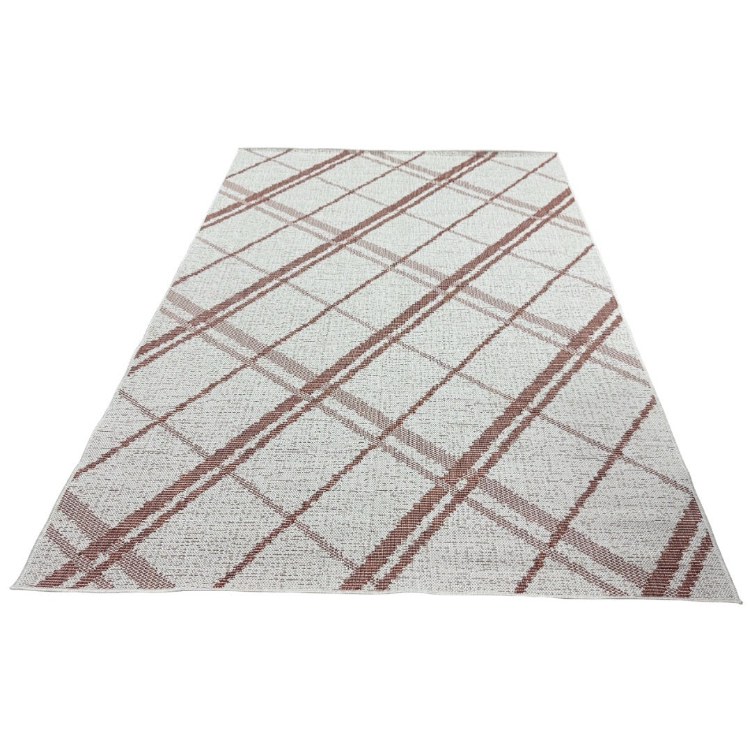 230 x 160 cm Ivory & Rust Checkered Indoor/Outdoor Rug