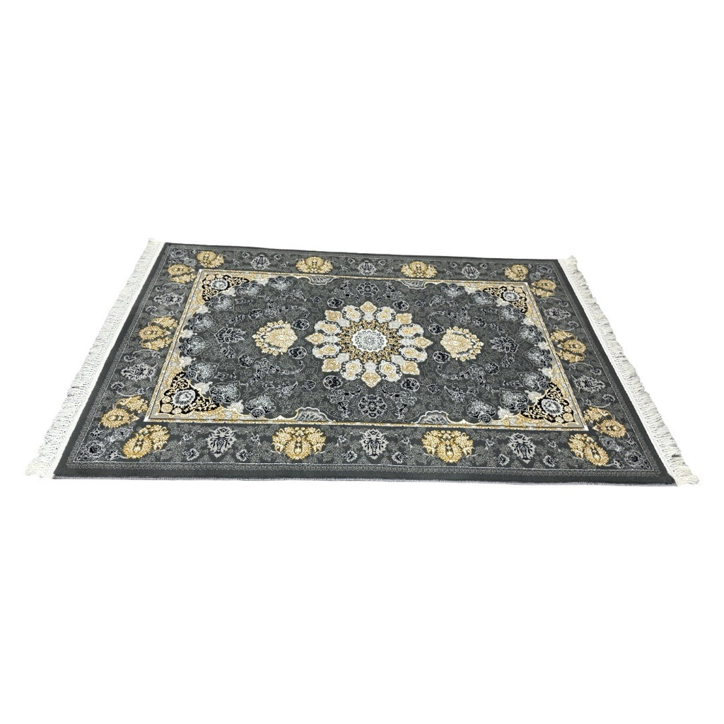 Charcoal and gold Persian rug detail