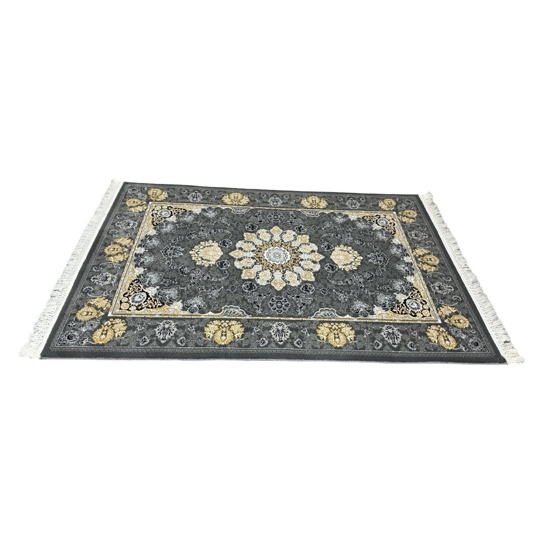 Charcoal and gold Persian rug detail