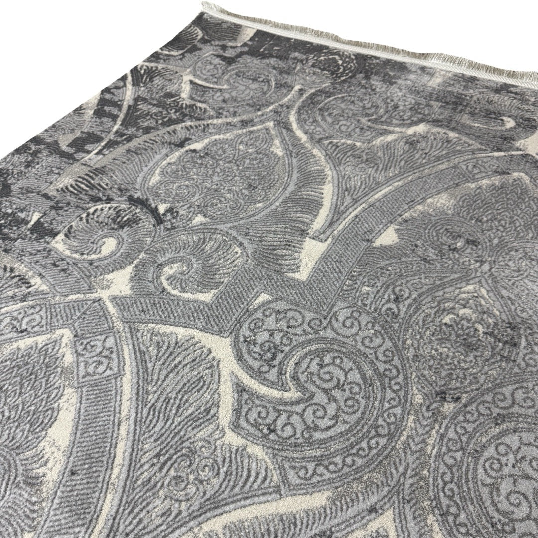 230 x 160 cm Silver Grey Vintage Damask Pattern Rug