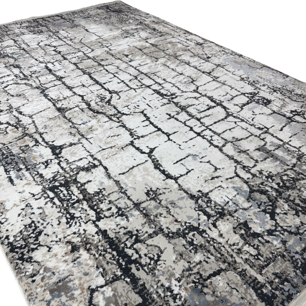 230 x 160 cm Grey & Ivory Modern Stone Pattern Area Rug
