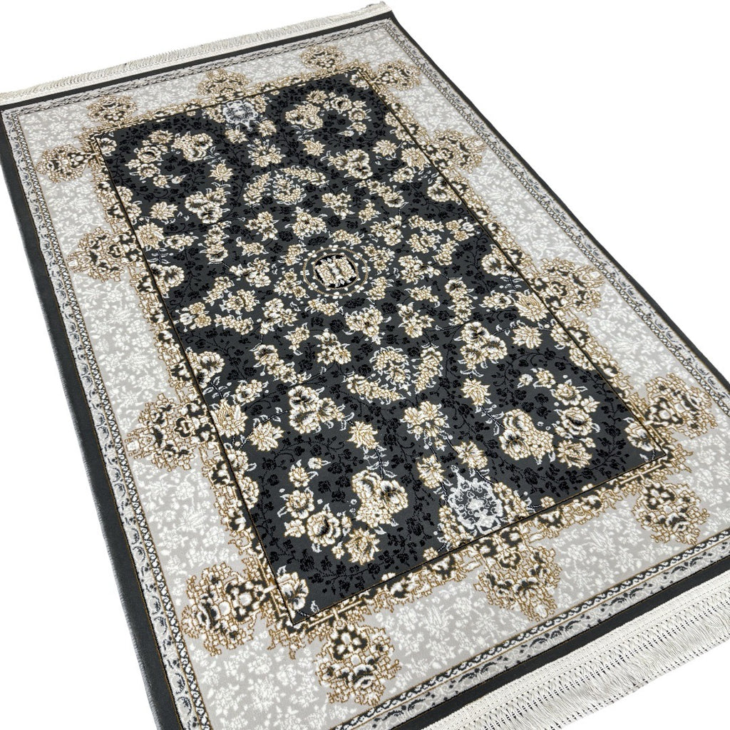 Ivory and charcoal Persian rug detail