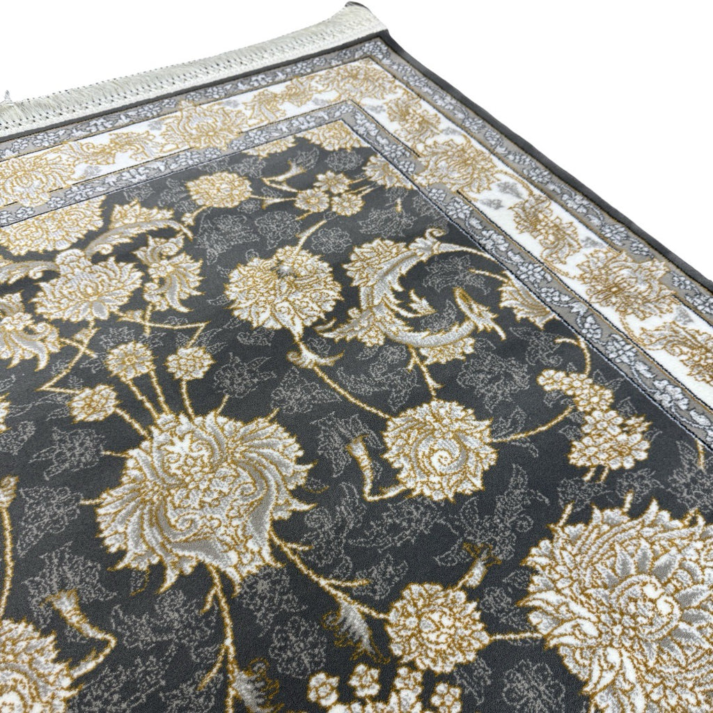 Regal bloom grey and ivory rug detail