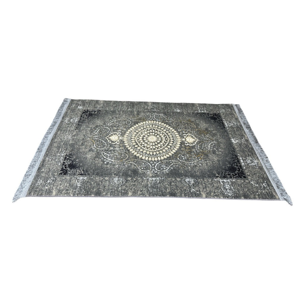 Vintage grey floral medallion rug detail