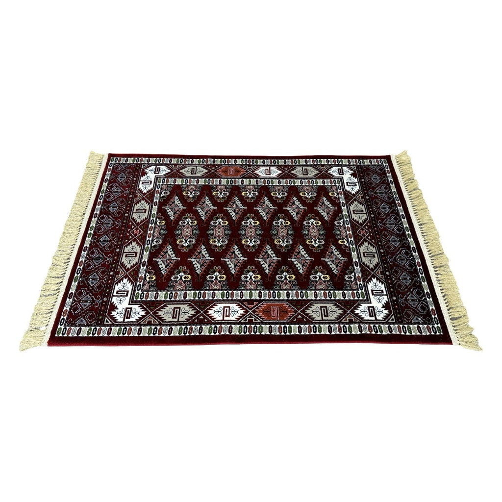 Burgundy Bokhara rug detail
