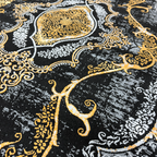 230 x 160 cm Black & Gold Distressed Medallion Fringeless Persian Style Rug