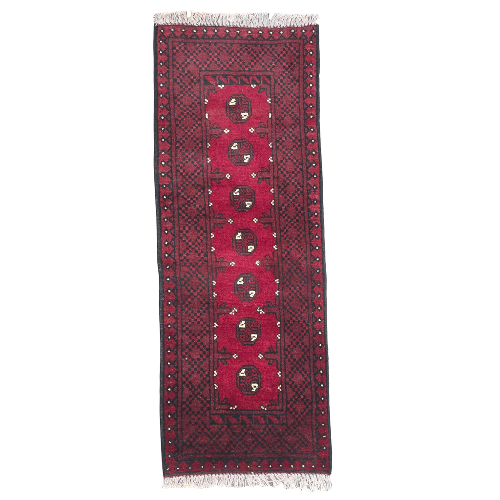 140 x 50 cm Hand-Knotted Red Bokhara Afghan Akche