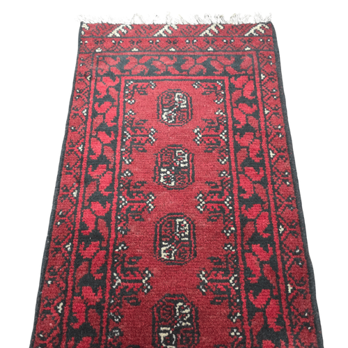 140 x 50 cm Hand-Knotted Red Bokhara Afghan Akche