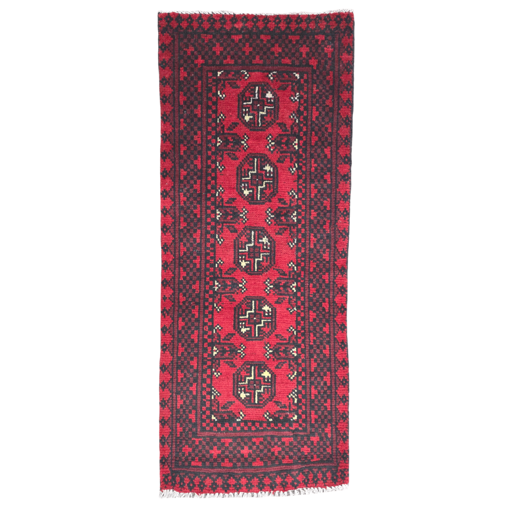 140 x 53 cm Hand-Knotted Red Bokhara Afghan Akche