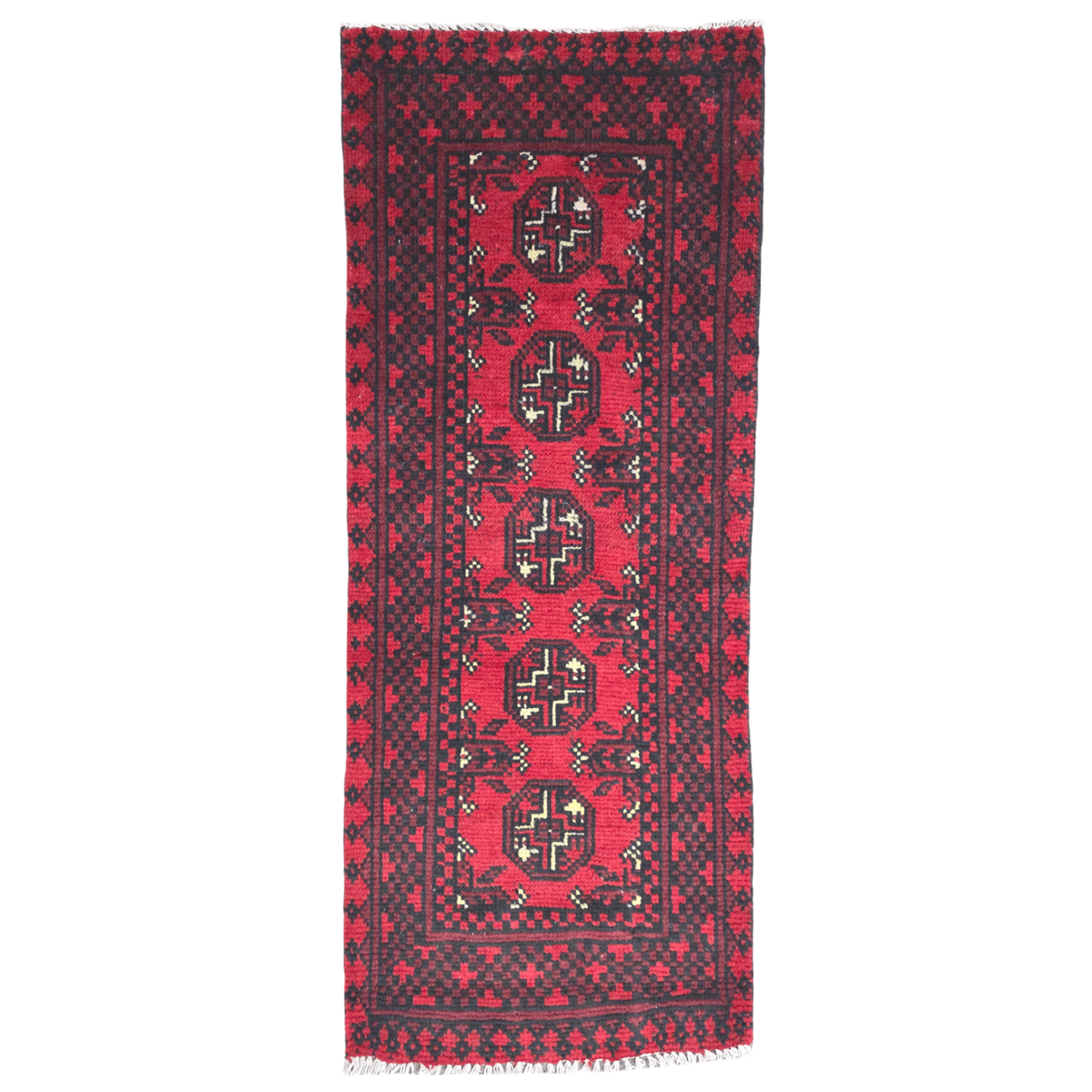 140 x 53 cm Hand-Knotted Red Bokhara Afghan Akche