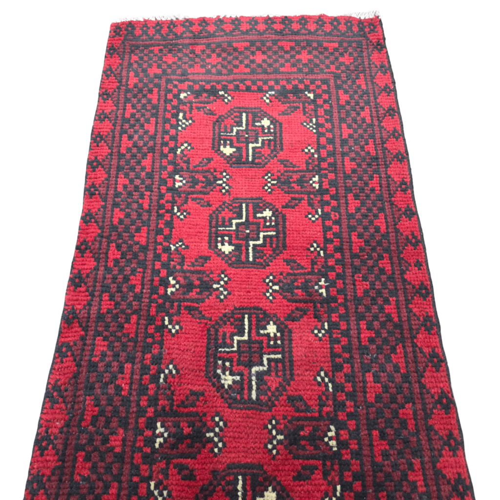 140 x 53 cm Hand-Knotted Red Bokhara Afghan Akche