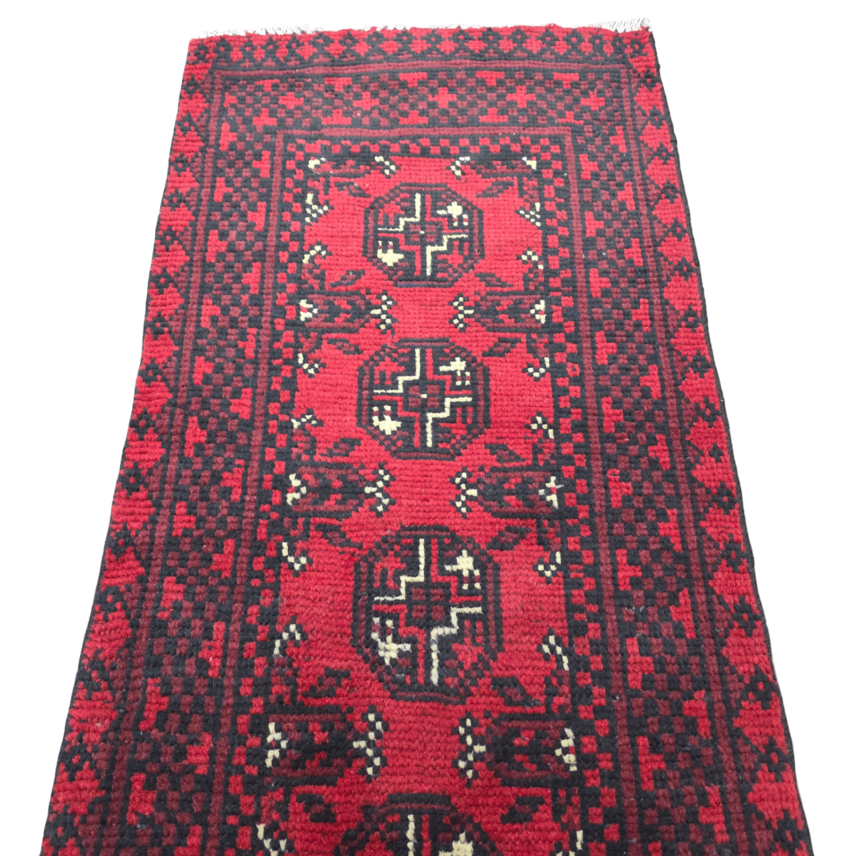 140 x 53 cm Hand-Knotted Red Bokhara Afghan Akche