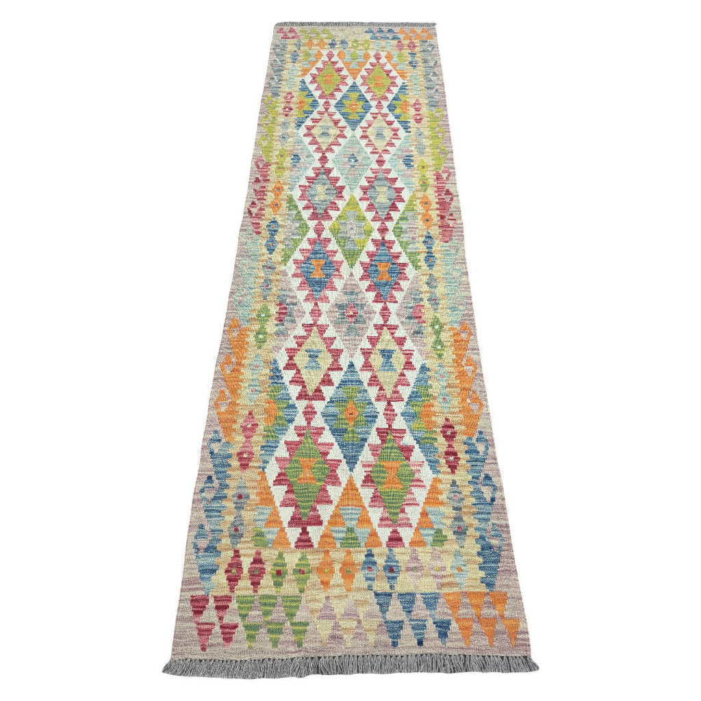 245 x 73 cm Hand-Woven Afghan Kilim Runner Rug – Wool Flatweave