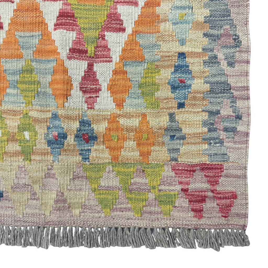 245 x 73 cm Hand-Woven Afghan Kilim Runner Rug – Wool Flatweave