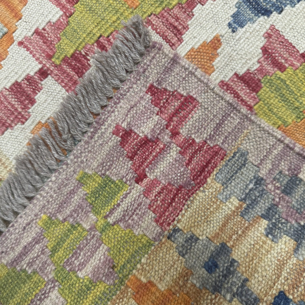 245 x 73 cm Hand-Woven Afghan Kilim Runner Rug – Wool Flatweave